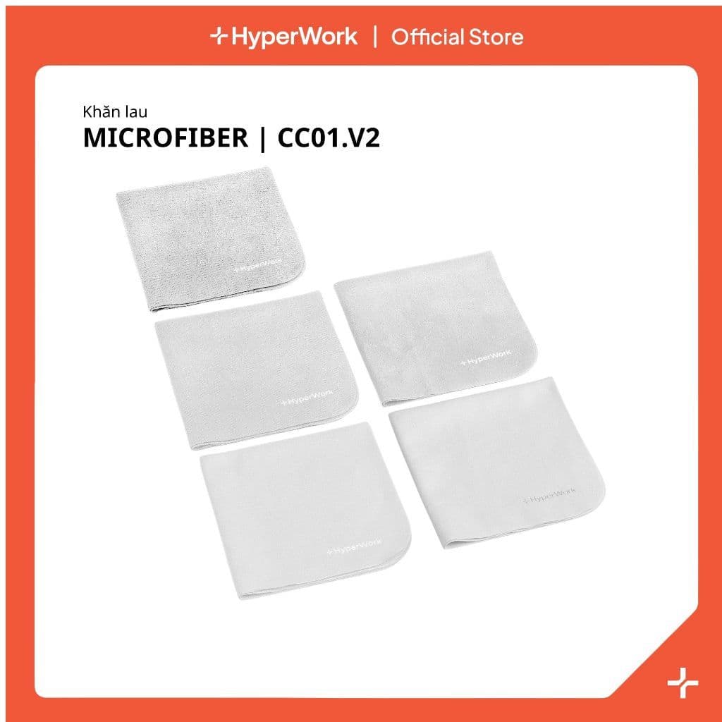 Bộ 5 khăn lau HyperWork Microfiber CC01.V2 khăn lau màn hình, kính, laptop, điện thoại