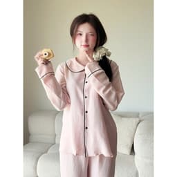 MB-SET-031 Set đồ ngủ trơn cổ sen viền né Maybee Homedress 3