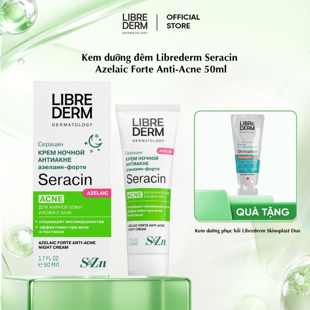 Kem dưỡng đêm Librederm Seracin Azelaic Forte Anti-Acne hỗ trợ giảm mụn, mờ thâm 50ml