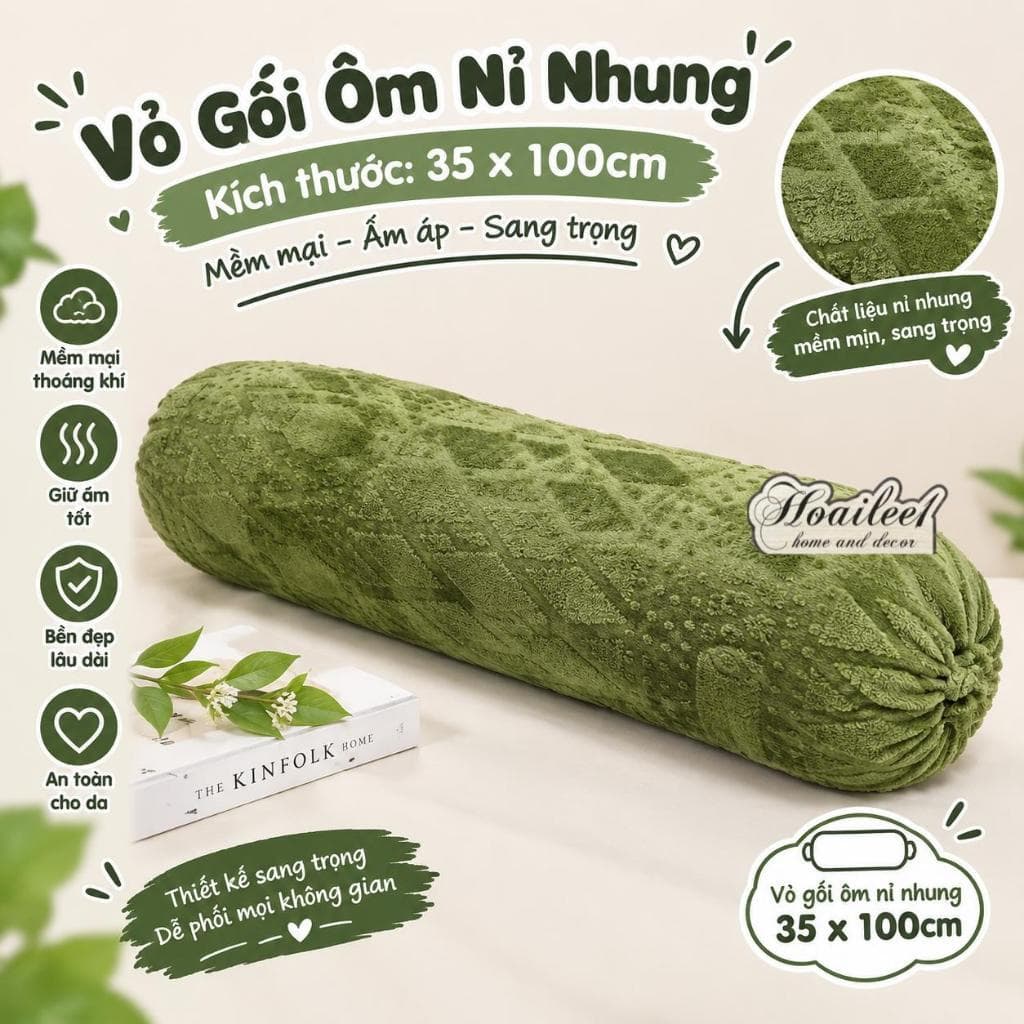 Vỏ gối ôm nỉ nhung COCO kích thước 35x100cm, áo gối ôm mềm mịn mát an toàn với mọi loại da