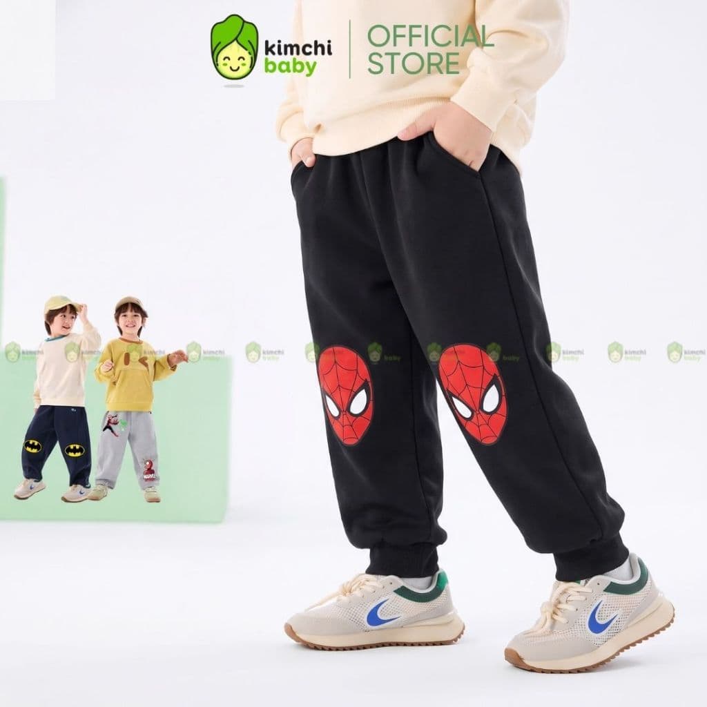 [10-29KG] Quần Dài Jogger Nỉ 2 Da Dày Dặn Giữ Nhiệt Cho Bé Trai KIMCHIBABY Họa Tiết Siêu Anh Hùng Mặc Thu Đông QN601