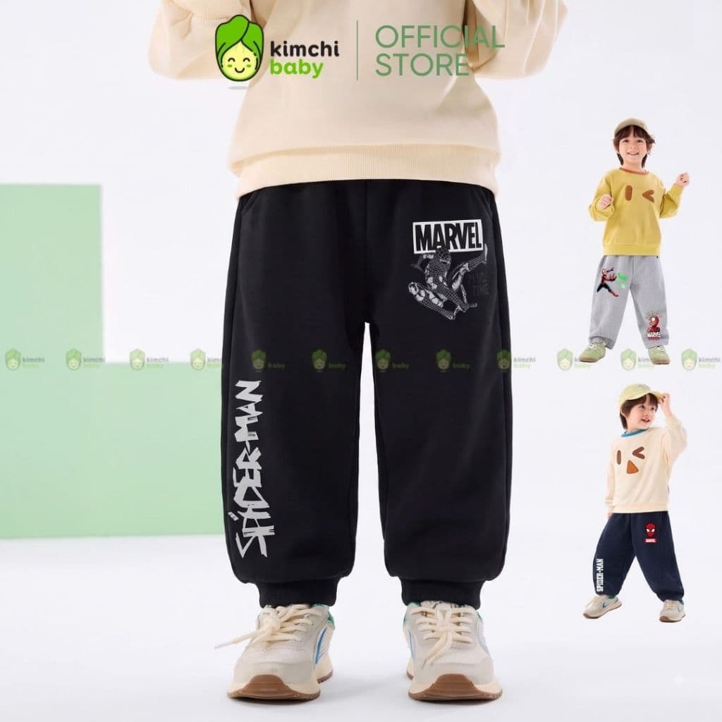[10-29KG] Quần Nỉ Giữ Nhiệt Cho Bé Trai Vải Nỉ 2 Da Dày Mịn Ấm KIMCHIBABY Họa Tiết Siêu Anh Hùng Mặc Thu Đông QN601