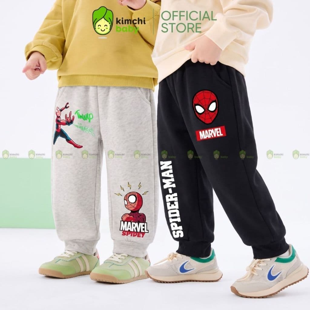 [10-29KG] Quần Dài Jogger Nỉ 2 Da Dày Dặn Giữ Nhiệt Cho Bé Trai KIMCHIBABY Họa Tiết Siêu Anh Hùng Mặc Thu Đông QN601