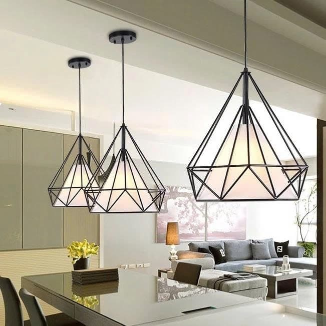 Đèn thả kim cương, đèn thả trần trang trí bàn ăn, bếp, quán cafe, đèn decor nhà cửa tặng kèm bóng