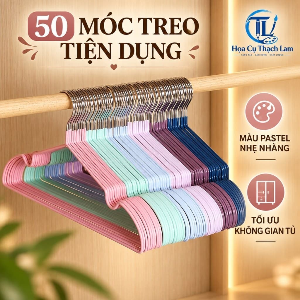 [50 MÓC ] Móc Treo Quần Áo TL02 Bọc Nhựa – Móc Inox Siêu Bền, Chống Trượt – Dọn Tủ Đón Tết