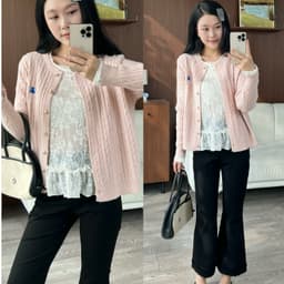 Lily.clothes- Áo cardigan len vặn thừng cúc đồng thêu gấu dày dặn hàng QC loại 1 (CDG16) 3