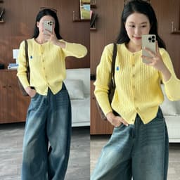 Lily.clothes- Áo cardigan len vặn thừng cúc đồng thêu gấu dày dặn hàng QC loại 1 (CDG16) 5