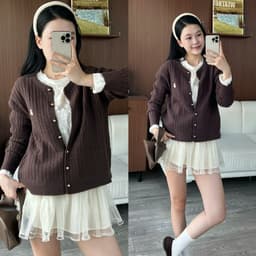 Lily.clothes- Áo cardigan len vặn thừng cúc đồng thêu gấu dày dặn hàng QC loại 1 (CDG16) 4