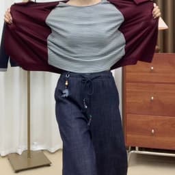 (47-90 KG) ÁO ĐỎ LIỀN SỌC XÁM TRẮNG, CHẤT COTTON LÔNG THỎ CAO CẤP CO GIÃN, FORM BÁNH BÈO, CHE EO TỐT 2