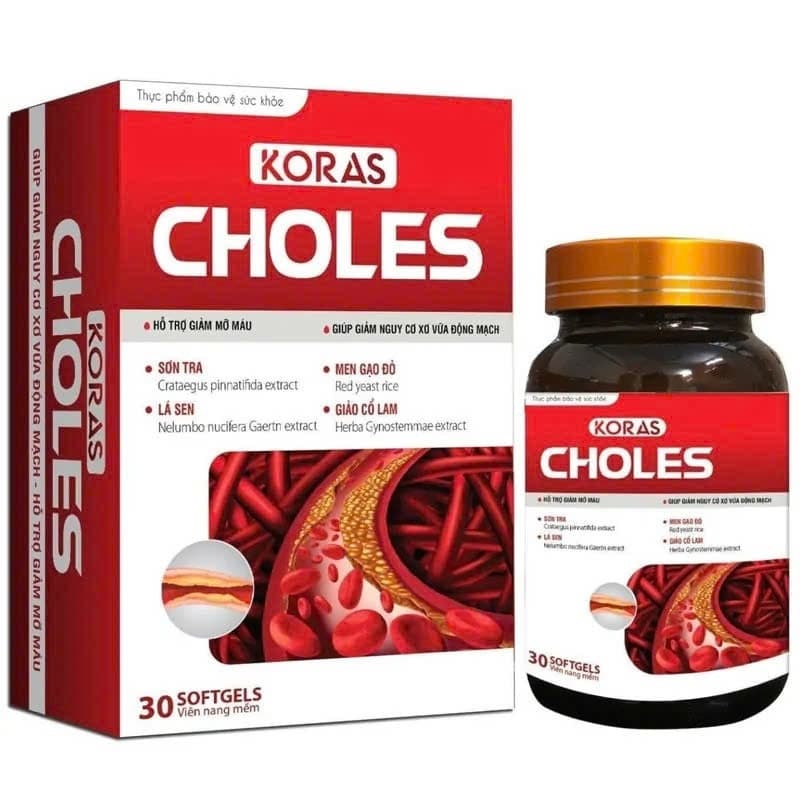 Koras Choles hỗ trợ tiêu giảm mỡ máu, ngăn ngừa sơ vữa động mạch với lá sen, men gạo đỏ - 30 viên