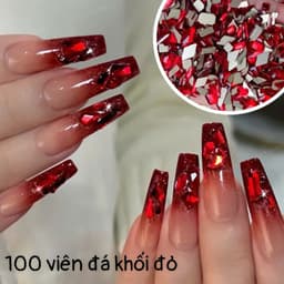 Túi 100 viên đá khối chân bằng trong suốt màu sắc đỏ Bling trang trí móng - Hoangquy.233 1