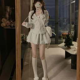 Set Váy Nữ - Áo Nỉ Có Mũ Kèm Chân Váy 2 Tầng Phối Viền Ren Sẵn Lót Bảo Hộ Chất Vải Nỉ 2 Da HK Shop 8