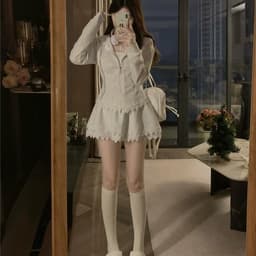 Set Váy Nữ - Áo Nỉ Có Mũ Kèm Chân Váy 2 Tầng Phối Viền Ren Sẵn Lót Bảo Hộ Chất Vải Nỉ 2 Da HK Shop 3