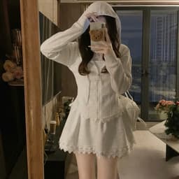 Set Váy Nữ - Áo Nỉ Có Mũ Kèm Chân Váy 2 Tầng Phối Viền Ren Sẵn Lót Bảo Hộ Chất Vải Nỉ 2 Da HK Shop 6