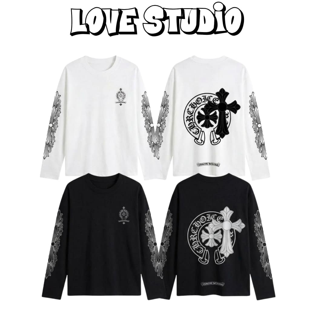 Áo thun dài tay phông cotton thánh giá CHORME HEARTS nam nữ boxy long tee form rộng unisex thể thao thu đông AM110