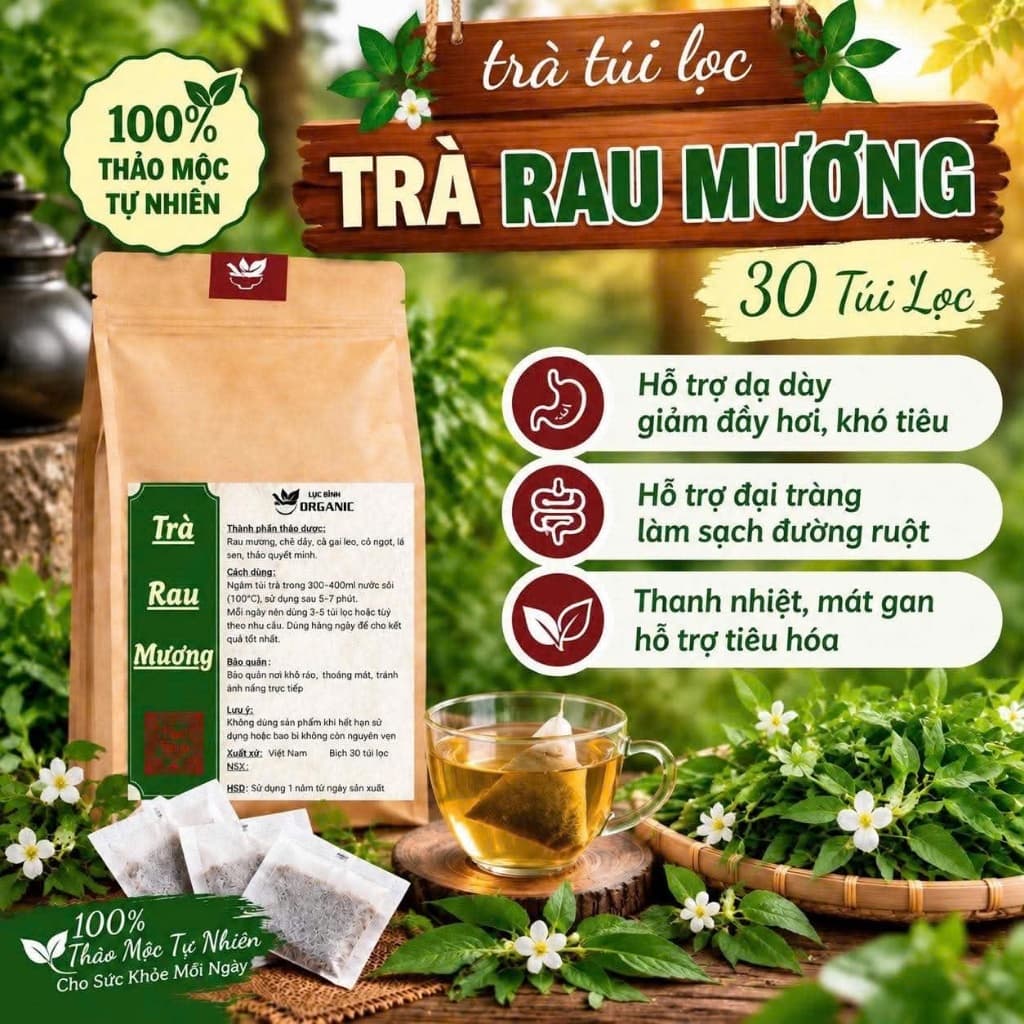 Trà Cây Rau Mương - 5 Vị Thảo Mộc giúp giảm cảm giác ợ hơi, đầy trướng, hỗ trợ tiêu hóa dễ chịu.