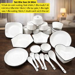 Bộ Bát Đĩa Sứ Trắng Viền Đen Thiết Kế Gân Sọc Mới Sang Trọng Siêu Bền Đẹp An Toàn Cho Máy Rửa Bát 2