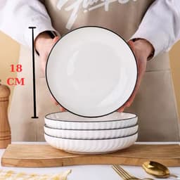 Bộ Bát Đĩa Sứ Trắng Viền Đen Thiết Kế Gân Sọc Mới Sang Trọng Siêu Bền Đẹp An Toàn Cho Máy Rửa Bát 6