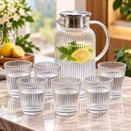 Bộ Bình Nước Thủy Tinh Chịu Nhiệt Bình Đựng Nước Kèm 6 Cốc Thủy Tinh Để Bàn Sang Trọng Dung Tích 1,6L_M119 2