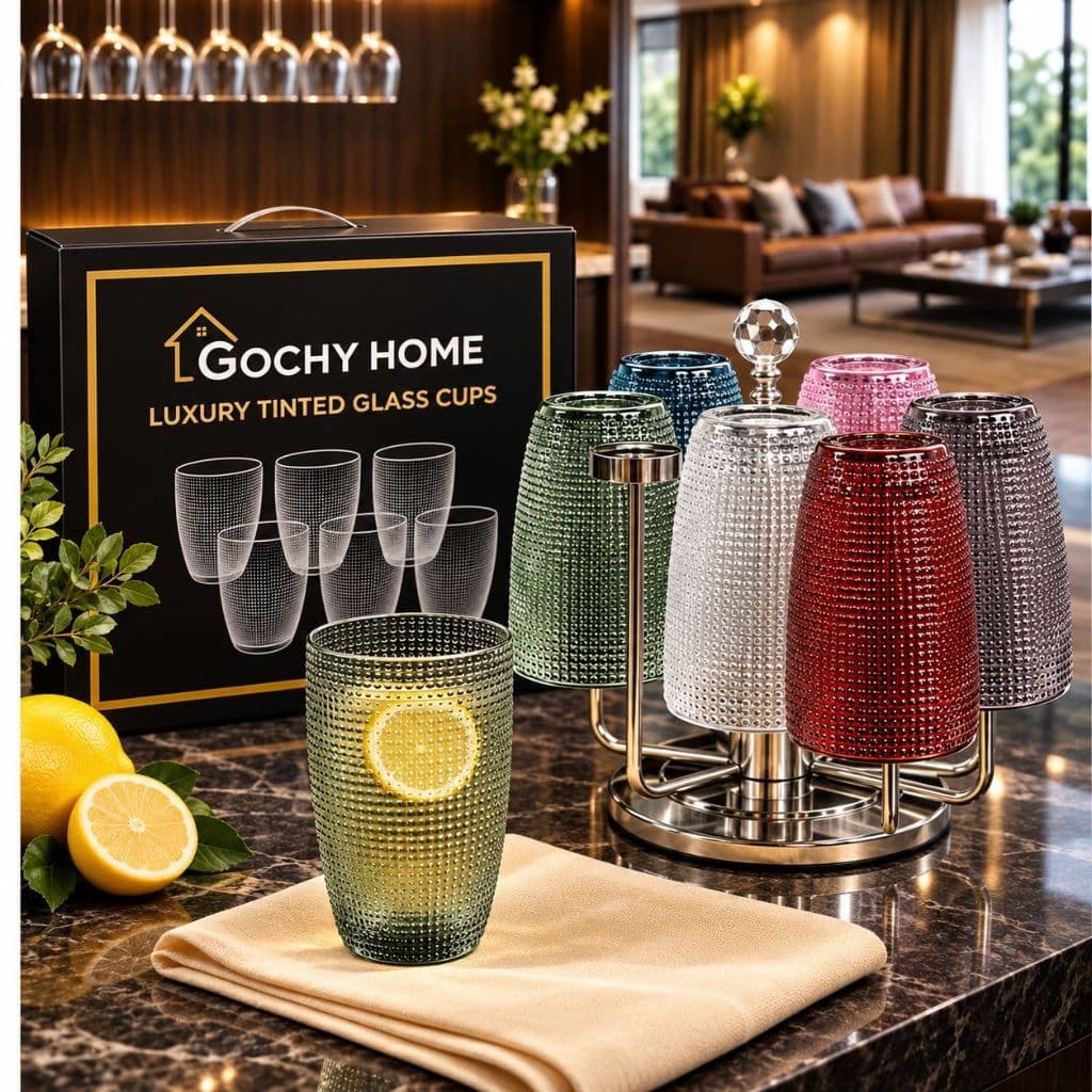 Bộ 6 Ly Thủy Tinh Vân Lưới Cao Cấp 340ML, Cốc Uống Nước Sang Trọng Nhiều Màu, Dùng Gia Đình Văn Phòng Quà Tặng