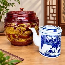 Bình Ủ Trà Giữ Nhiệt Giỏ Ủ Ấm Tích Pha Trà Xanh Gốm Sứ Bát Tràng Giành Nhựa Giả Mây Dùng Hãm Chè Dung Tích 1,6L MC33 1