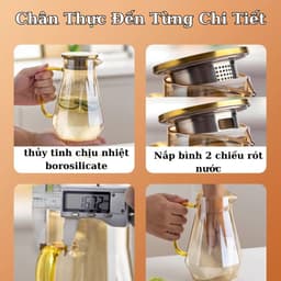 Bộ Bình + 6 Ly Thuỷ Tinh Có Quai Dáng Kim Màu Hổ Phách Có Tặng Kèm Khay - Bộ Bình Cốc Borosilicate Siêu Nhẹ Chịu Nhiệt 6