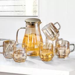 Bộ Bình + 6 Ly Thuỷ Tinh Có Quai Dáng Kim Màu Hổ Phách Có Tặng Kèm Khay - Bộ Bình Cốc Borosilicate Siêu Nhẹ Chịu Nhiệt 4