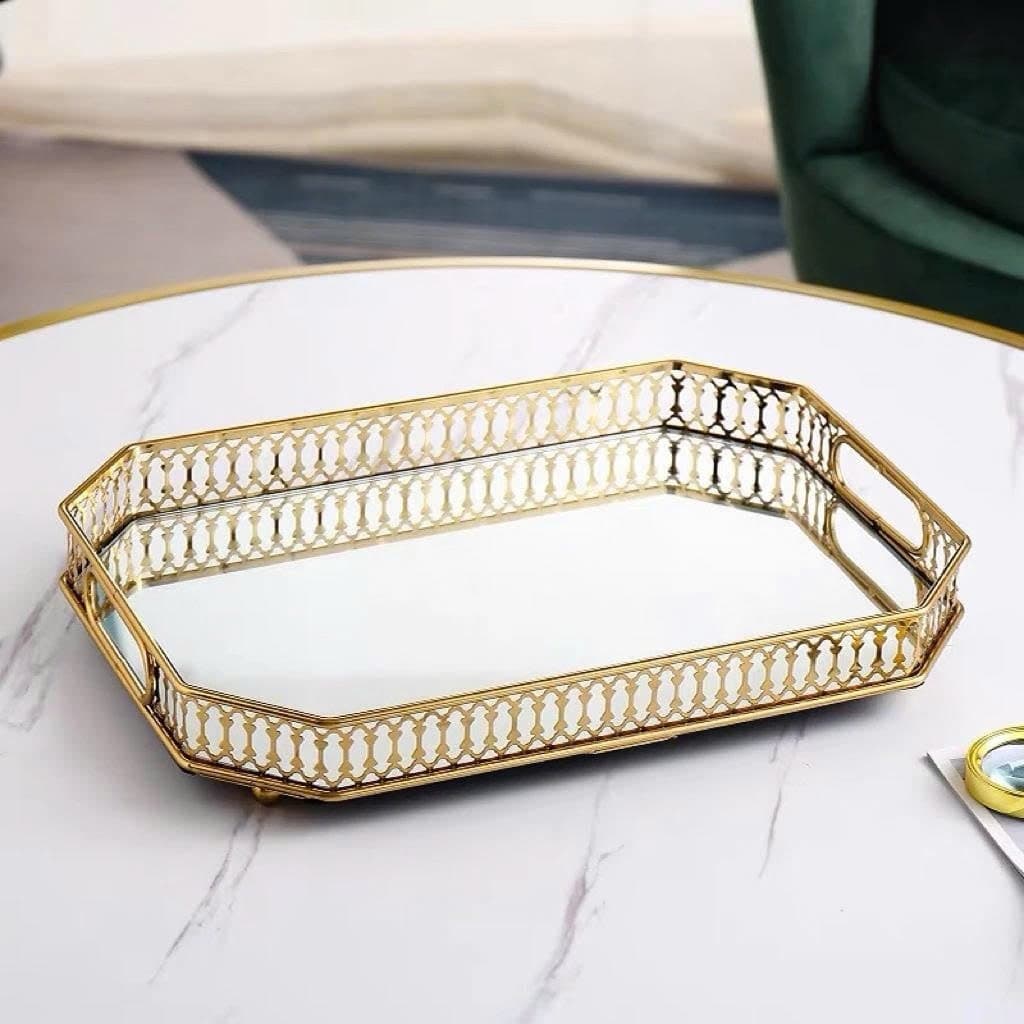 Khay tròn,khay chữ nhật tráng gương viền mạ vàng cao cấp,khay decor phong cách Bắc Âu, Bao bù bể vỡ M109