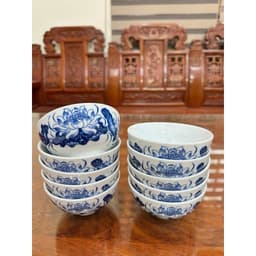 Bộ bát đĩa hoa mặt trời thương hiệu gochy, men trắng vẽ hoa sen - Gốm sứ Bát Tràng cao cấp 4