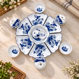 Bộ bát đĩa hoa mặt trời thương hiệu gochy, men trắng vẽ hoa sen - Gốm sứ Bát Tràng cao cấp 6