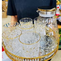 Set Bình Nước + 6 Cốc Thuỷ Tinh Đế Vuông Hongli + Bình nước chịu nhiệt họa tiết mắt na Hàng Vip  M31 3