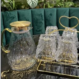 Set Bình Nước + 6 Cốc Thuỷ Tinh Đế Vuông Hongli + Bình nước chịu nhiệt họa tiết mắt na Hàng Vip  M31 4