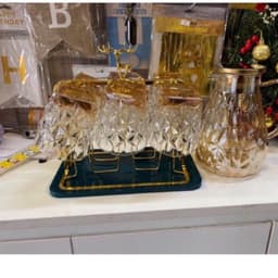 Set Bình Nước + 6 Cốc Thuỷ Tinh Đế Vuông Hongli + Bình nước chịu nhiệt họa tiết mắt na Hàng Vip  M31 7