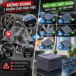 Khăn lau đa năng Microfiber 30x30cm – MỖI VIỆC MỘT KHĂN - KHÔNG DÙNG LẪN | Combo 5, 10, 20 khăn màu ngẫu nhiên 3