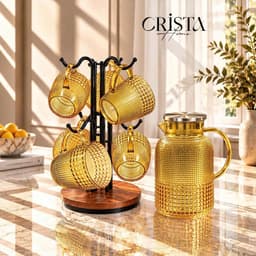 Bộ 6 Cốc Thủy Tinh Vân Hạt Sương Mai Có Quai Crista Home 420ml, Borosilicate Chịu Nhiệt – Mã 60306 3