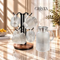 Bộ 6 Cốc Thủy Tinh Vân Hạt Sương Mai Có Quai Crista Home 420ml, Borosilicate Chịu Nhiệt – Mã 60306 4