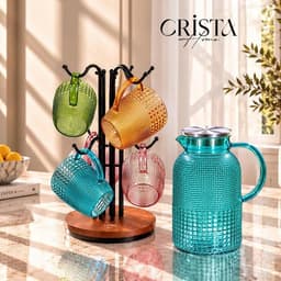 Bộ 6 Cốc Thủy Tinh Vân Hạt Sương Mai Có Quai Crista Home 420ml, Borosilicate Chịu Nhiệt – Mã 60306 6