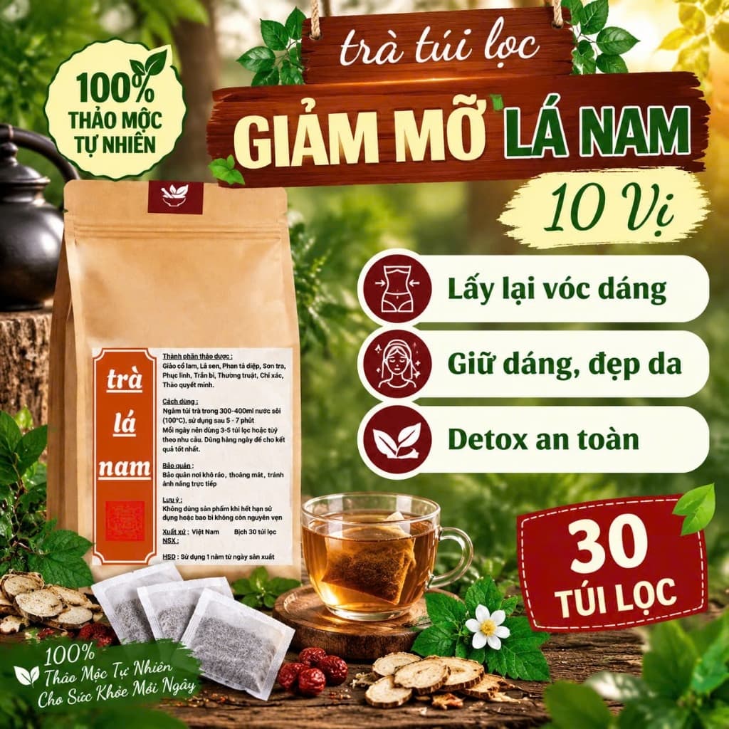 Trà Giảm Mỡ (Tiêu mỡ) - Hộp 60 gói Trà Lá Nam Detox thải mỡ bụng, đùi giúp nhẹ người.