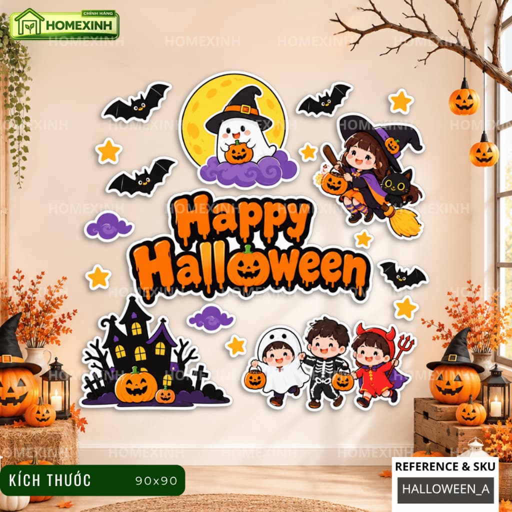 [HỎA TỐC] Set Decor Fomex 5mm Decor Halloween Cafe, Lớp Học, Gắn Mành Tre - Bộ Tranh Dán Dễ Bóc Decor Ngày Hội Halloween