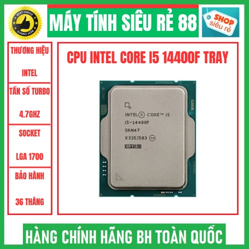 Bộ vi xử lý Intel Core i5 14400F - i5 14400 / Turbo up to 4.7GHz /10 Nhân 16 Luồng /20MB / LGA 1700 (Tray) bảo hành 36 t