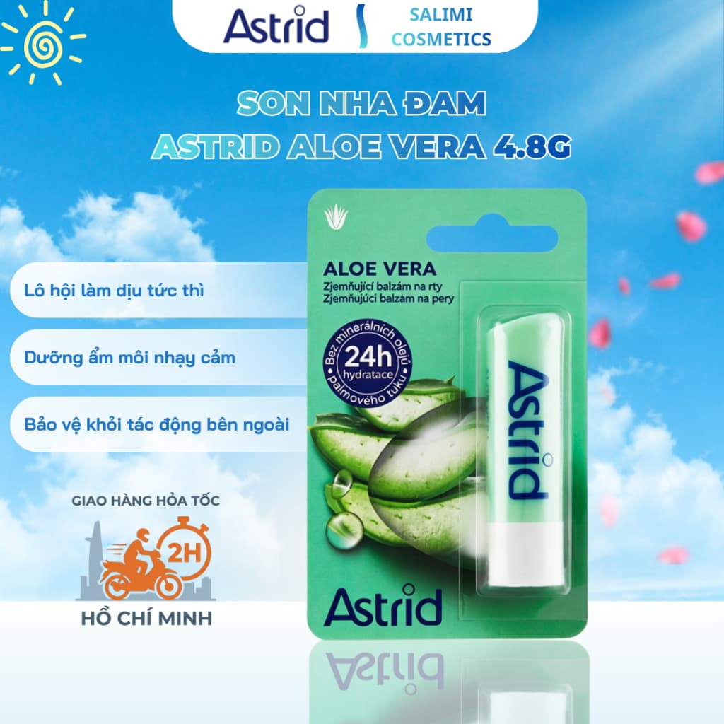 Son Dưỡng Môi Astrid Aloe Vera 4.8g - Lô Hội Làm Dịu, Dưỡng Ẩm, Phù Hợp Môi Nhạy Cảm