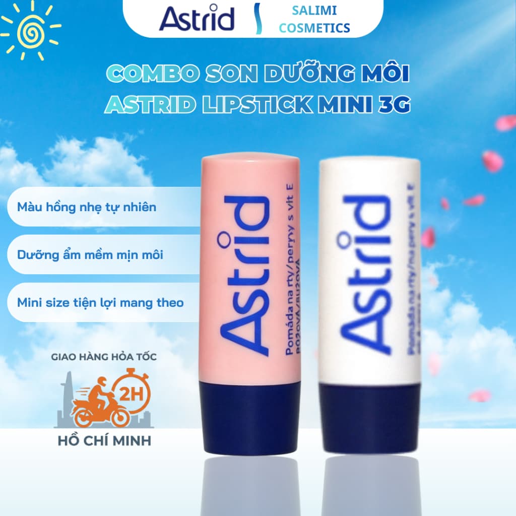 Son Dưỡng Môi Astrid Lipstick Mini 3g - Có Màu Hồng Nhẹ, Mini Size Tiện Lợi, Dưỡng Ẩm Mềm Mịn