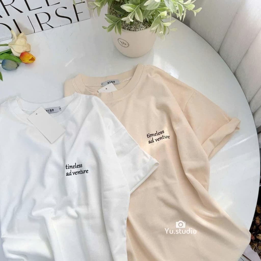 Áo thun 3158 YUSTUDIO form rộng áo thun unisex nam nữ trước ngực mẫu TIMELESS
