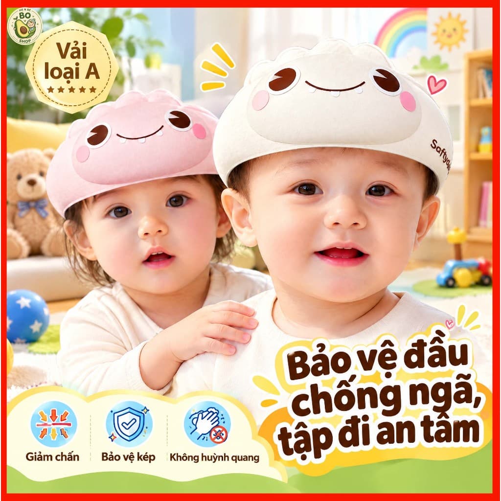 Mũ Bảo Vệ Đầu Cho Bé Tập Đi Chống Va Đập - Nón Bảo Hiểm Trẻ Em Tập Bò Siêu Nhẹ Thoáng Khí Vải Loại A