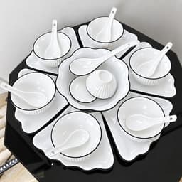 Bộ bát đĩa Hoa Mặt Trời Thương Hiệu Gochy Gốm Sứ Bát Tràng Họa Tiết trắng trơn 45cm 5