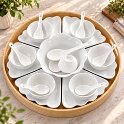 Bộ bát đĩa Hoa Mặt Trời Thương Hiệu Gochy Gốm Sứ Bát Tràng Họa Tiết trắng trơn 45cm 4