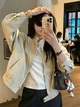 Áo Khoác Kaki Nữ Cổ Tàu Khóa Kéo Dáng Bomber Form Rộng Trẻ Trung Năng Động Phong Cách Hàn Quốc 5