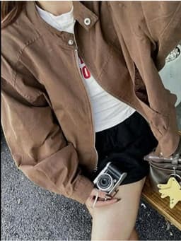 Áo Khoác Kaki Nữ Cổ Tàu Khóa Kéo Dáng Bomber Form Rộng Trẻ Trung Năng Động Phong Cách Hàn Quốc 6