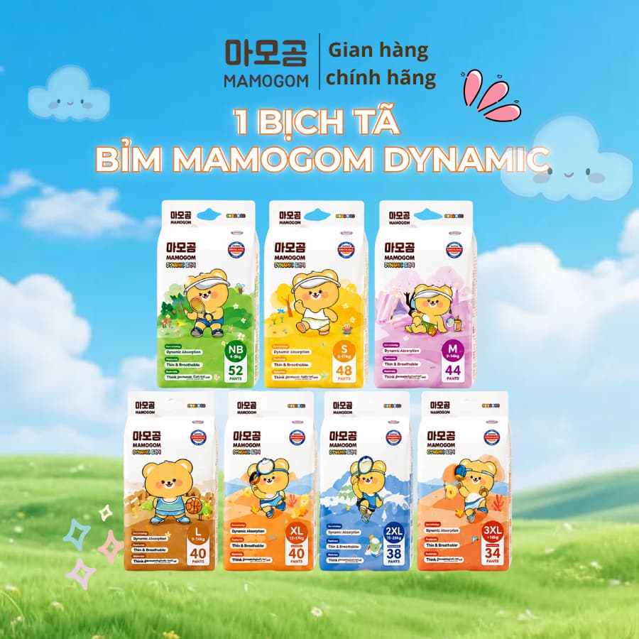 [ K QUÀ] Tã Bỉm MAMOGOM Dynamic Đủ Size mềm mại, thấm hút tốt cho bé đến 20kg