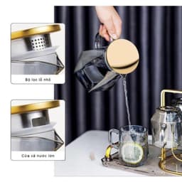Bình Thủy Tinh Chịu Nhiệt 1.5L Có Quai Cầm, Nắp Inox Kèm Lưới Lọc – Bình Đựng Nước Trà, Nước Trái Cây Sang Trọng 3